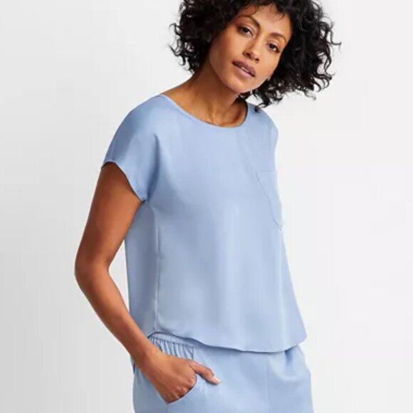 State of Day Short-Sleeve Pajama Top Crepe de Chine NWT M - Picture 3 of 6